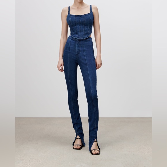 ZARA JEANS SKINNY SPLIT DENIM IN DARK RETRO NAVY BLUE SIZE US 8 - Picture 3 of 3
